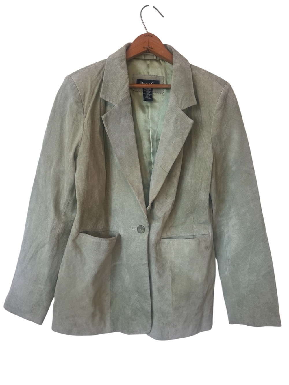 Denim & Co Vintage Sage Green Genuine Suede Leather Blazer Jacket